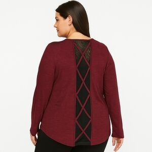 Lane Bryant LIVI active long sleeve thumb hole burgundy top size 14/16